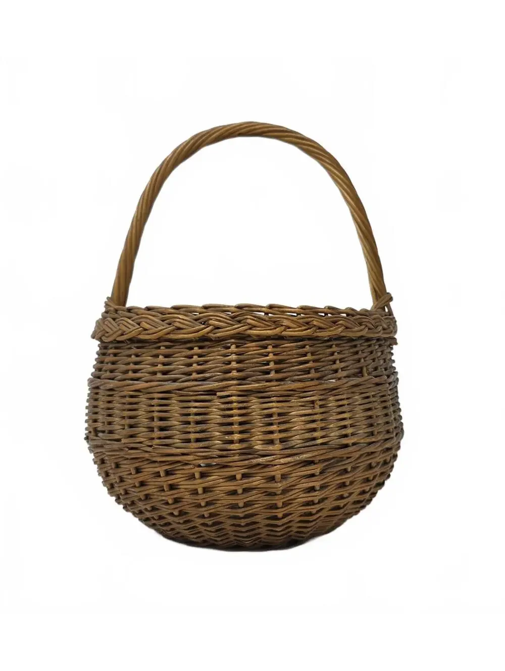 Vintage Handwoven Willow Gathering Basket Round Primitive Farmhouse 12 Inch